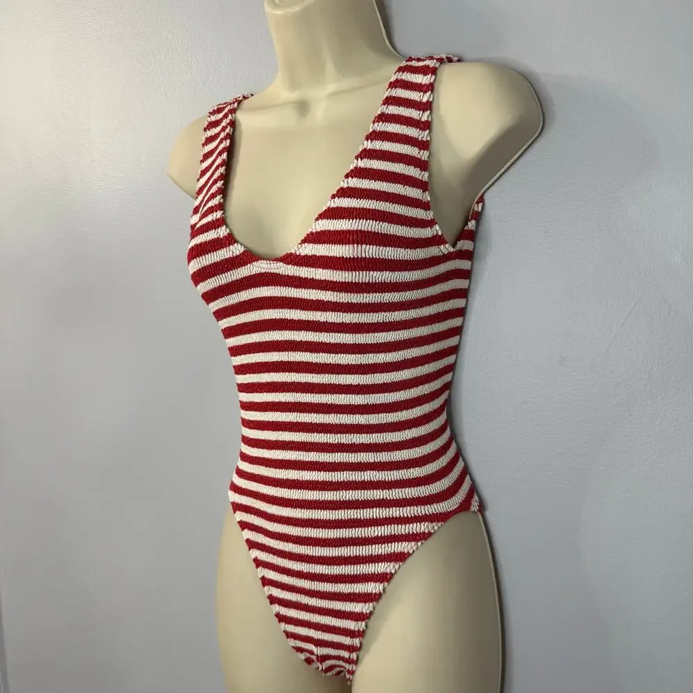 Bond Eye Mara One Piece Swimsuit Red Rooibos Striped  Stretch O/S New
